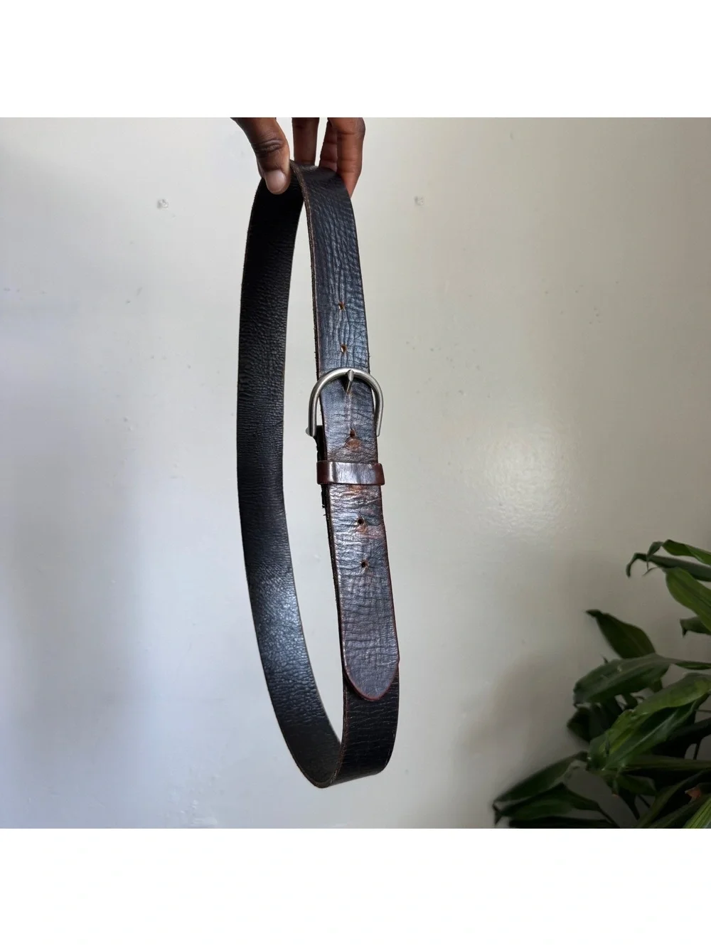 Vintage American Eagle Distressed Leather Belt Fits like L